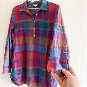 LL Bean Signature Colorful Plaid Flannel Tunic Gorpcore Cabincore Preppy